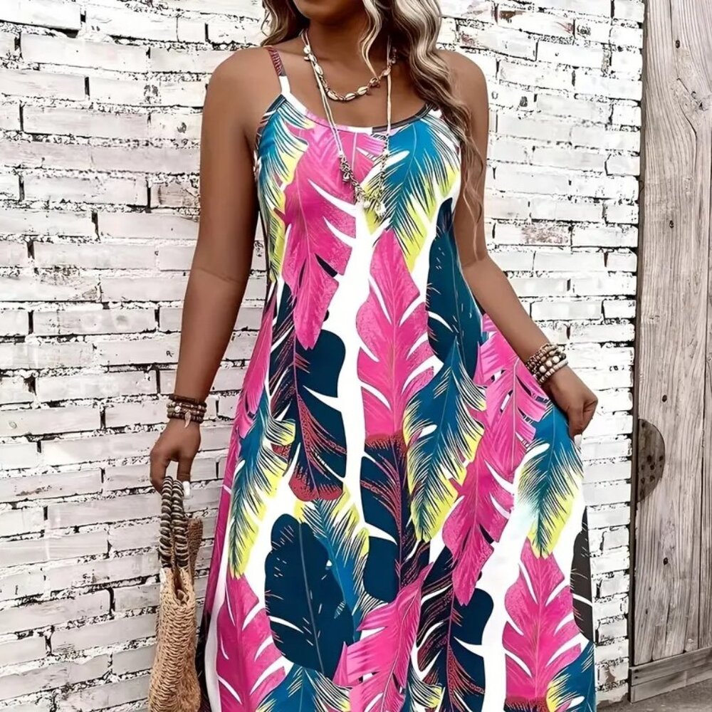 Women Plus Size Vibrant Print Vacation Summer Holiday Beach Maxi Dress 16W- 22W